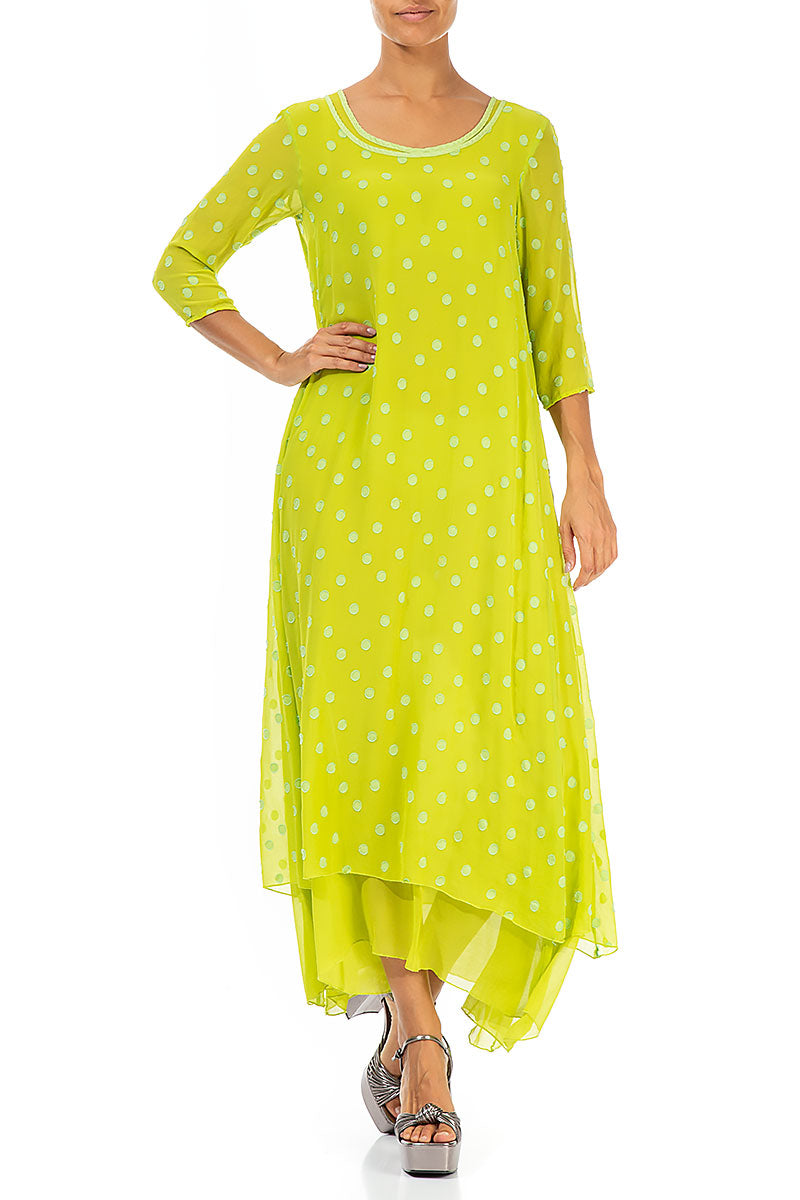 Lime Dotty Silk Maxi Dress 4