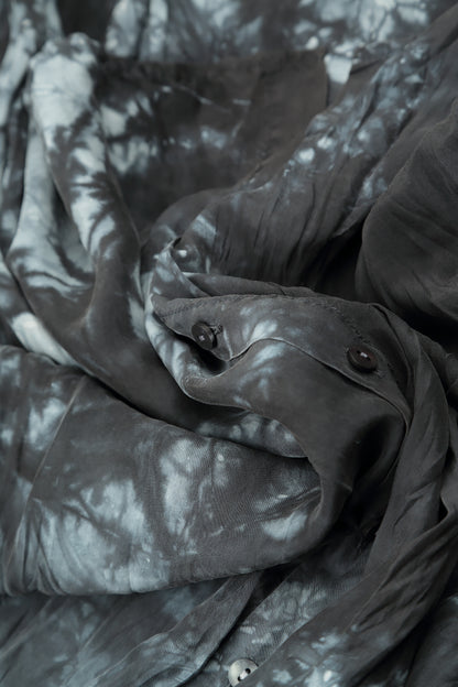 Loose Liquid Charcoal Crumpled Pure Silk Shirt