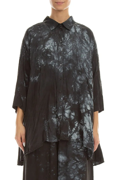 Loose Liquid Charcoal Crumpled Pure Silk Shirt