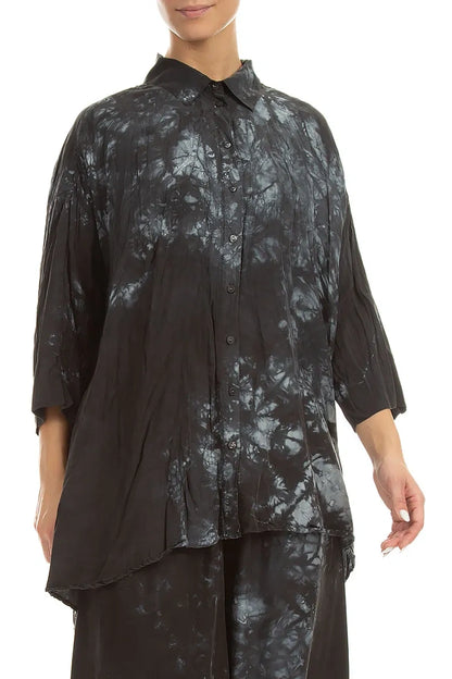 Loose Liquid Charcoal Crumpled Pure Silk Shirt
