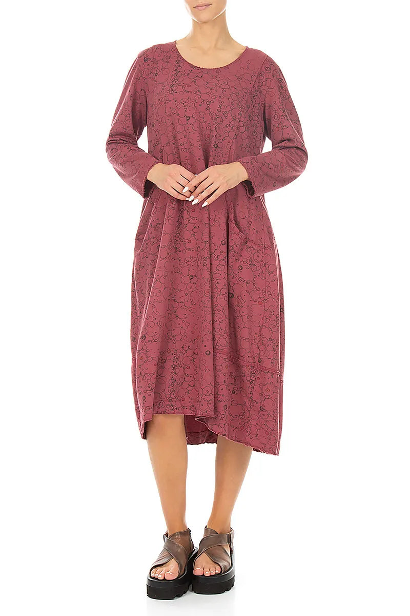 Robe longue en coton à croquis abstrait rubis antique