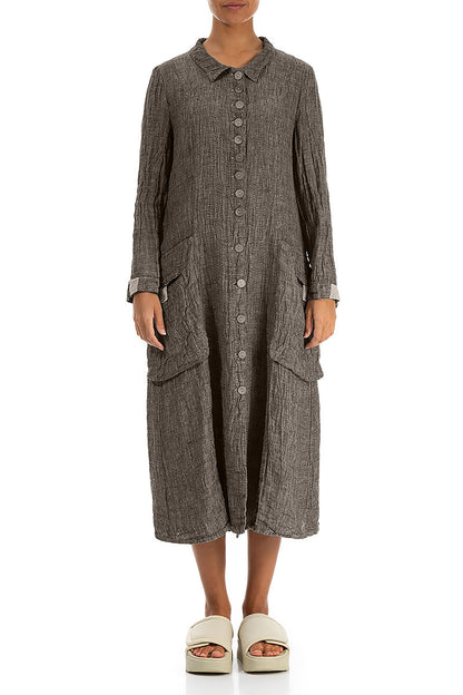 Long Buttonline Beige Mélange Linen Jacket 1