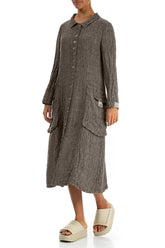 Long Buttonline Beige Mélange Linen Jacket 3