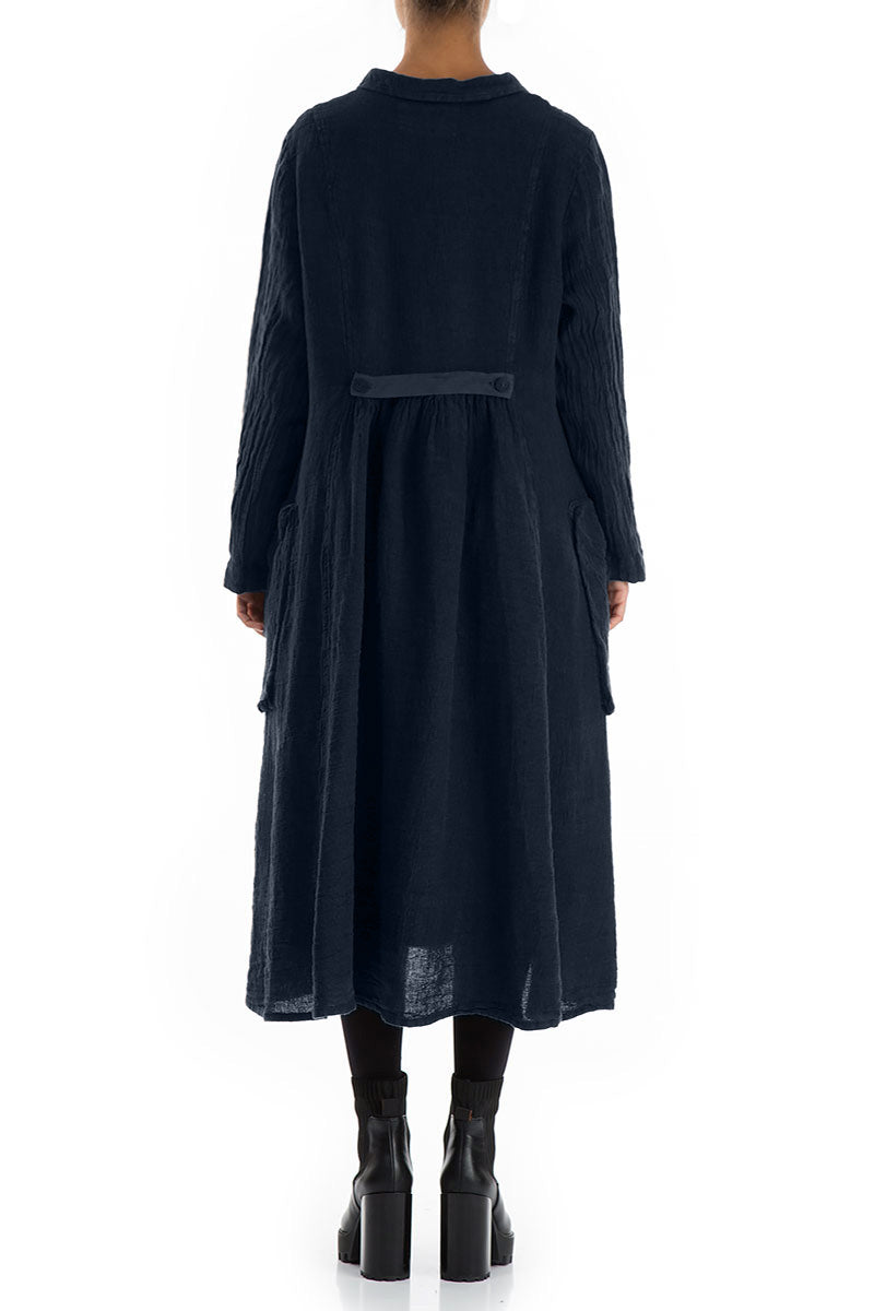 Long Buttonline Royal Blue Mélange Linen Jacket 2