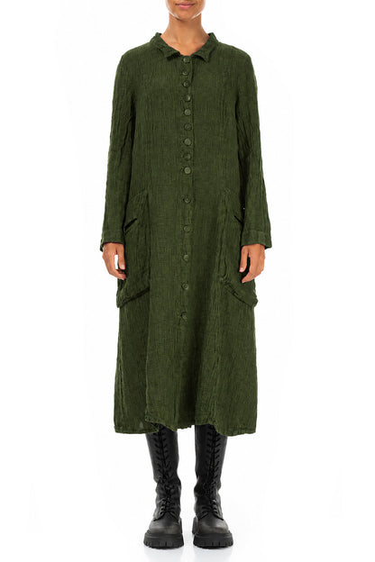 Long Buttonline Shamrock Green Mélange Linen Jacket 1