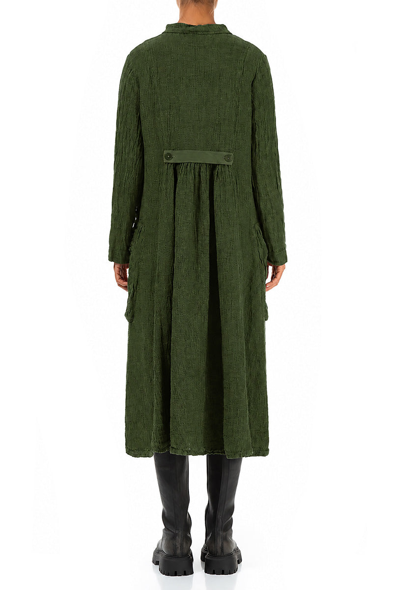Long Buttonline Shamrock Green Mélange Linen Jacket 2