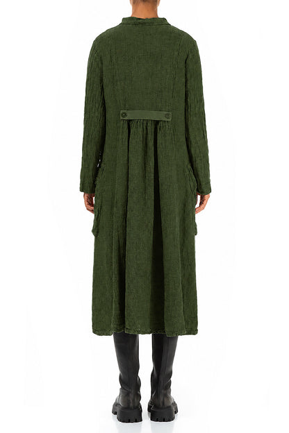 Long Buttonline Shamrock Green Mélange Linen Jacket 2