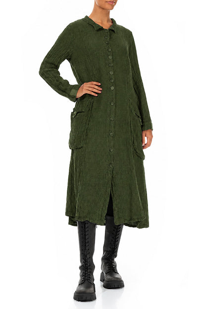 Long Buttonline Shamrock Green Mélange Linen Jacket 4