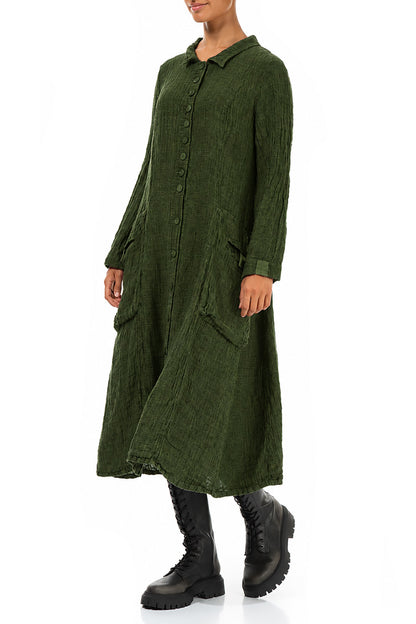 Long Buttonline Shamrock Green Mélange Linen Jacket 3