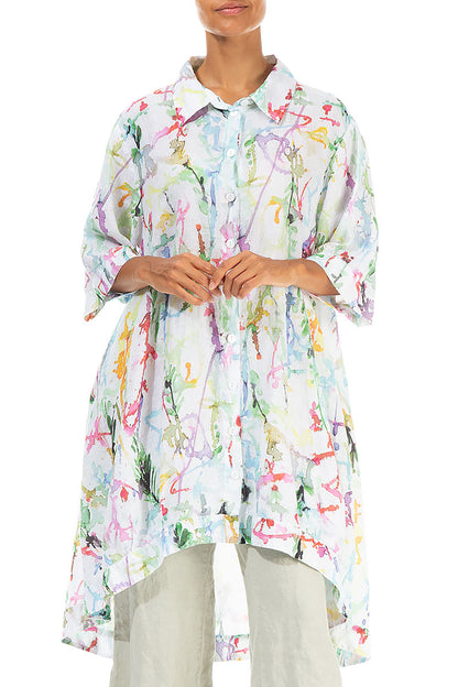 Long Colour Splash Linen Shirt 3