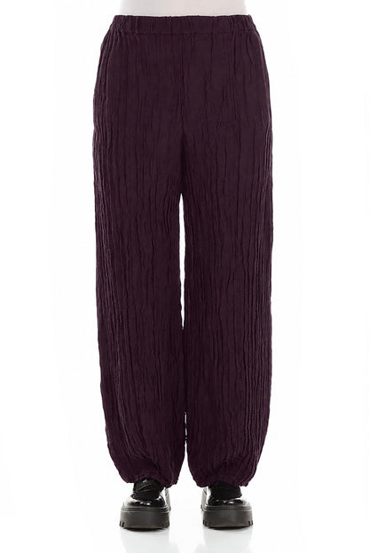 Long Deep Plum Crinkled Trousers