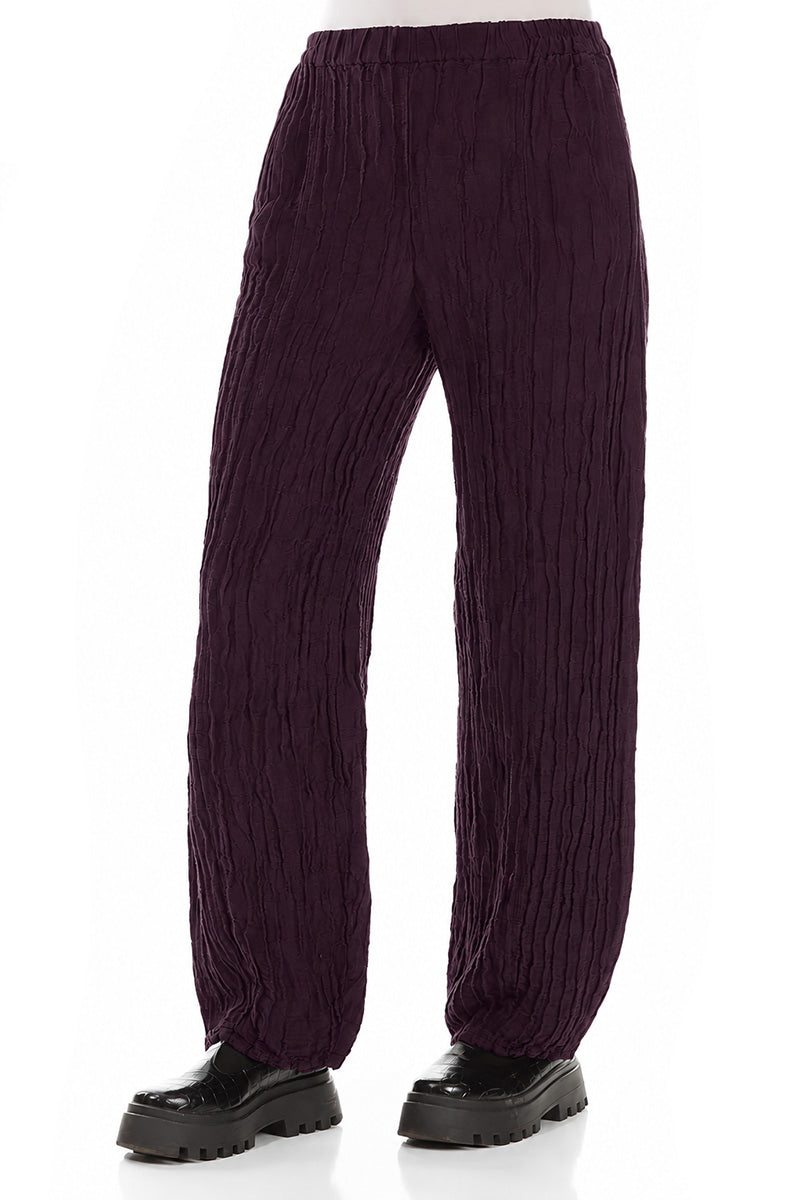 Long Deep Plum Crinkled Trousers 3