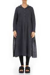 Long Hooded Graphite Linen Cardigan 1