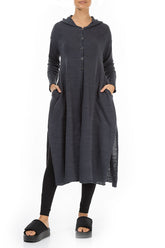 Long Hooded Graphite Linen Cardigan 4