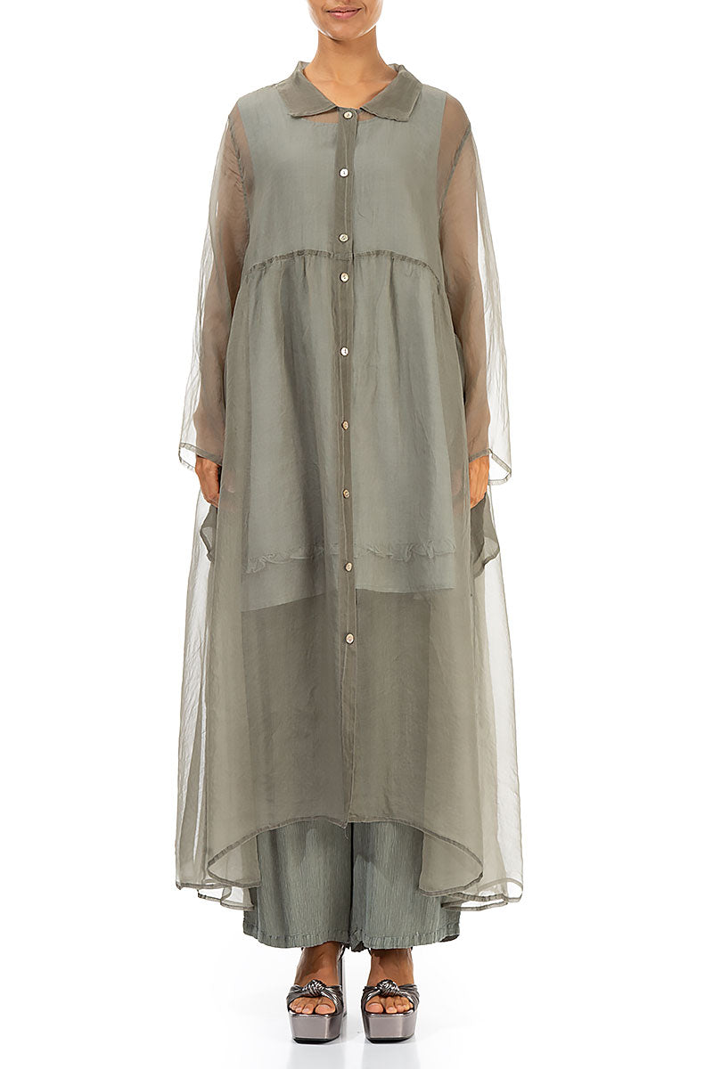 Long Khaki Silk Chiffon Jacket 1
