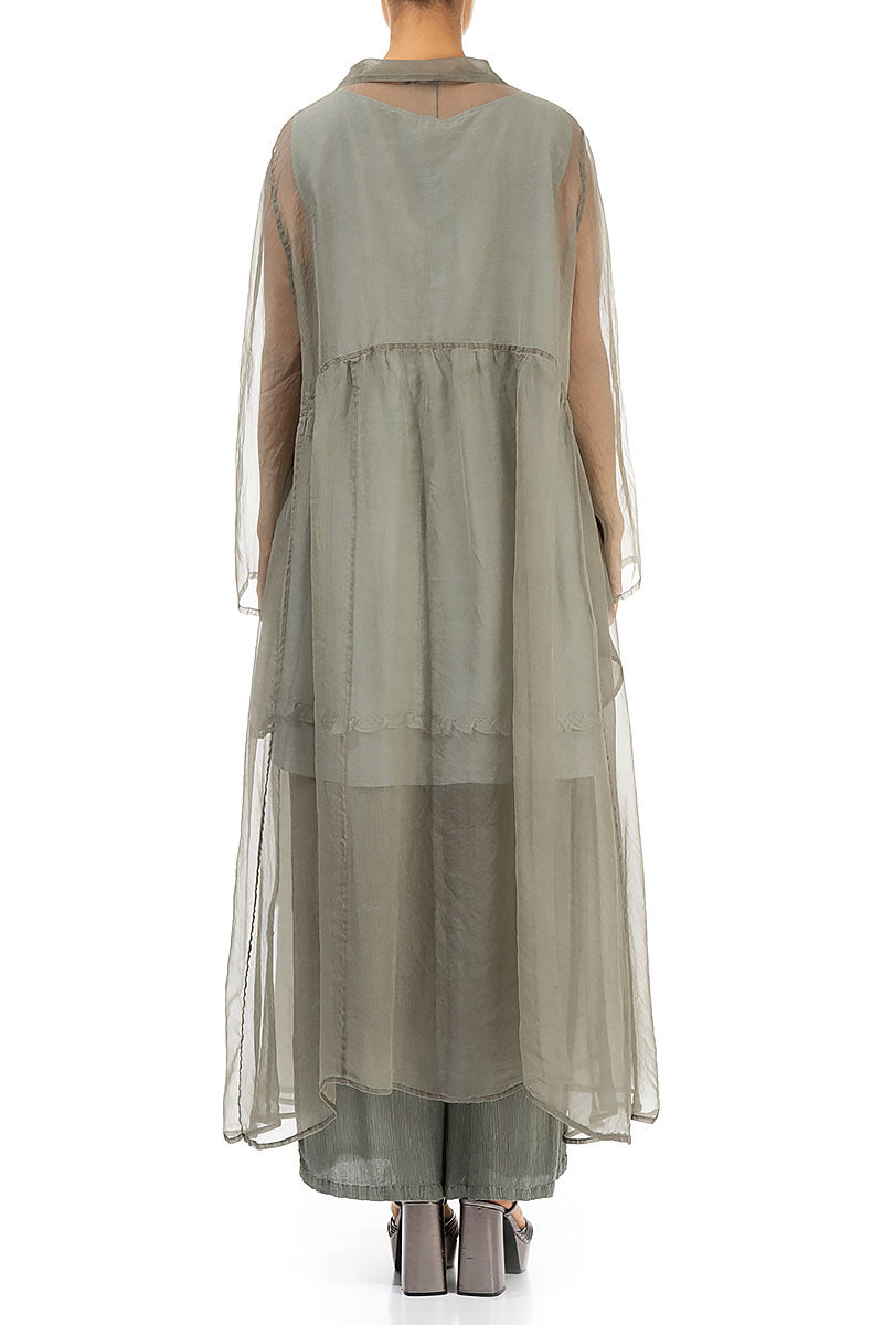 Long Khaki Silk Chiffon Jacket 2