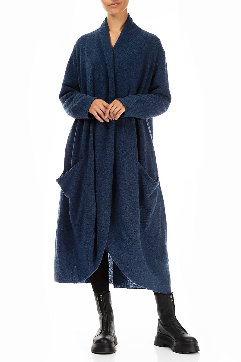 Long Open Blue Wool Cardigan 5