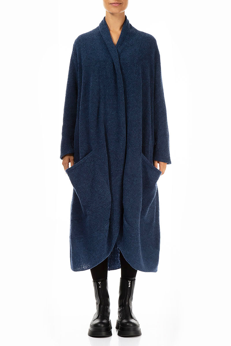 Long Open Blue Wool Cardigan