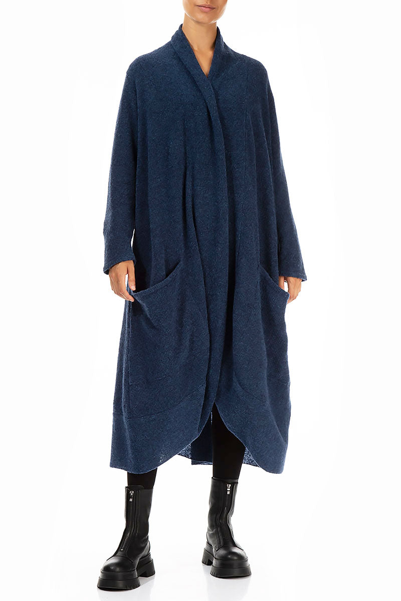 Long Open Blue Wool Cardigan 4