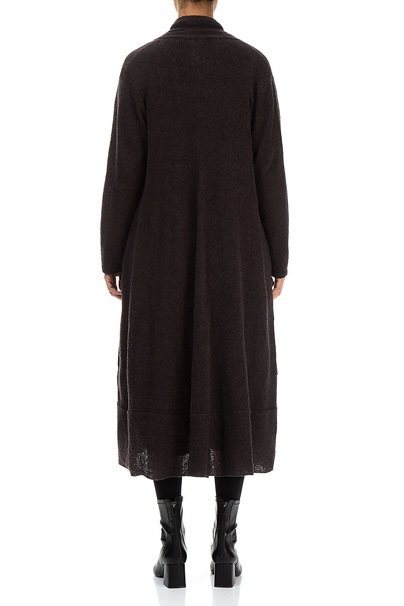 Long gilet ouvert en laine couleur chocolat