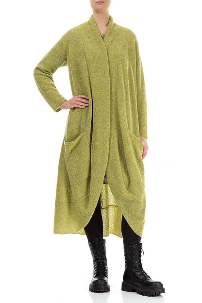 Long Open Golden Lime Wool Cardigan 3