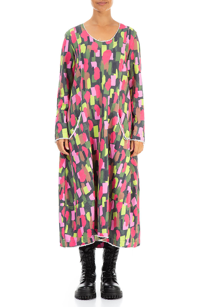Long Paint Mosaic Cotton Dress 1