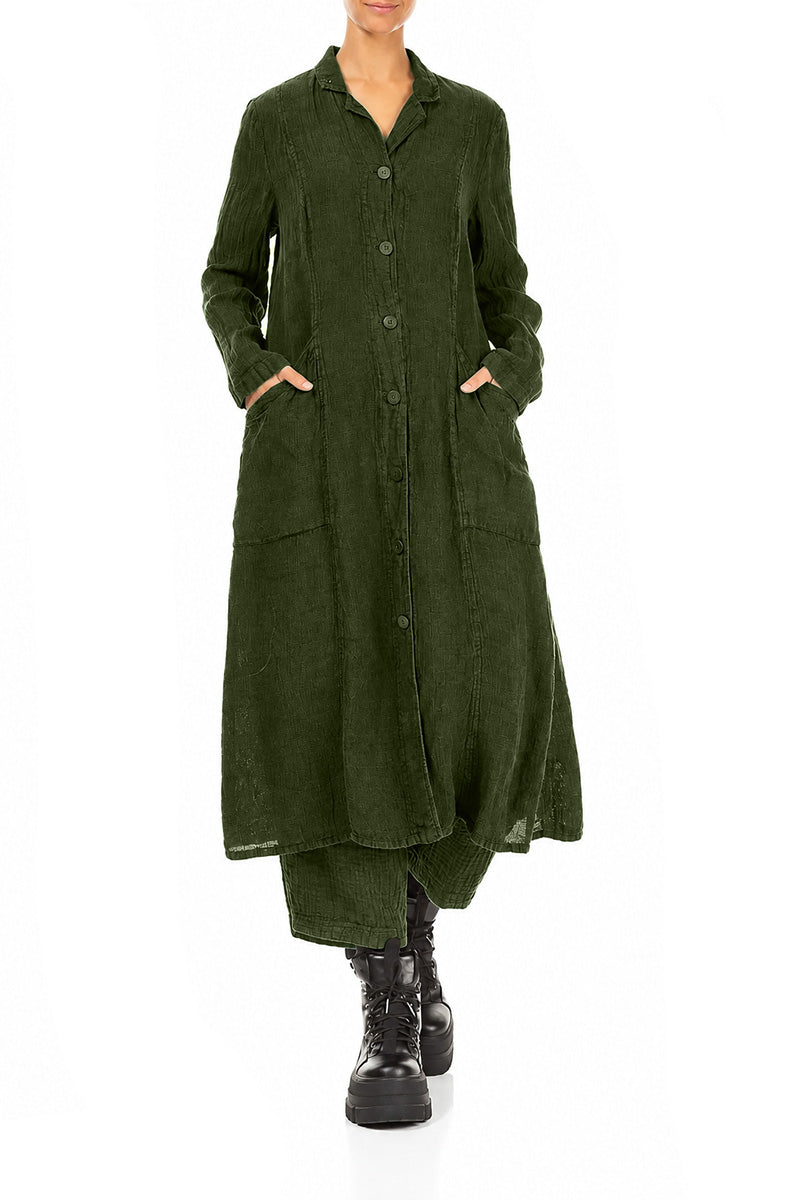 Long Shamrock Green Mélange Linen Jacket 4