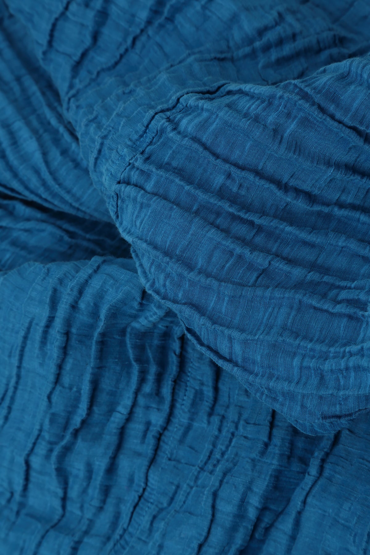 Long Sleeves Balloon Crinkled Cobalt Blue Silk Linen Dress 5