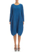 Long Sleeves Balloon Crinkled Cobalt Blue Silk Linen Dress 1