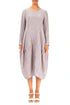 Long Sleeves Balloon Crinkled Greige Silk Linen Dress 1