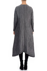 Long Sleeves Crinkled Silver Silk Linen Dress 2
