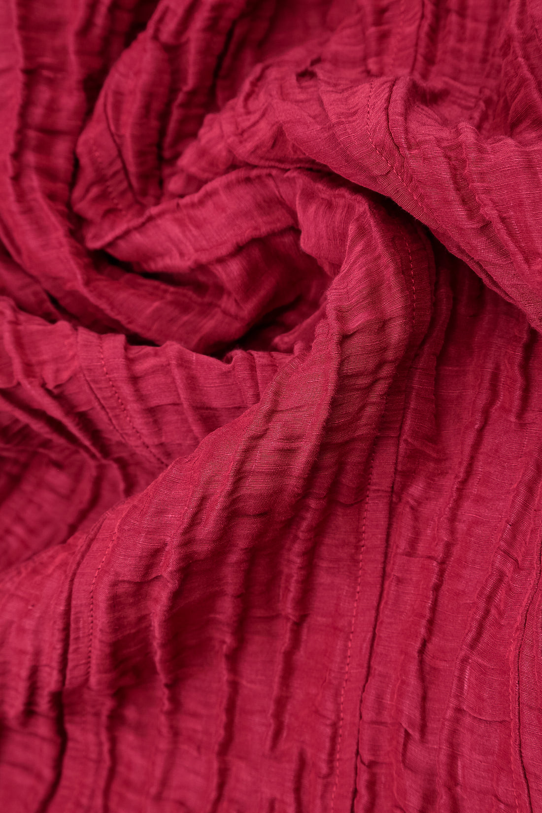 Long Sleeves V-Neck Crinkled Ruby Silk Dress 5