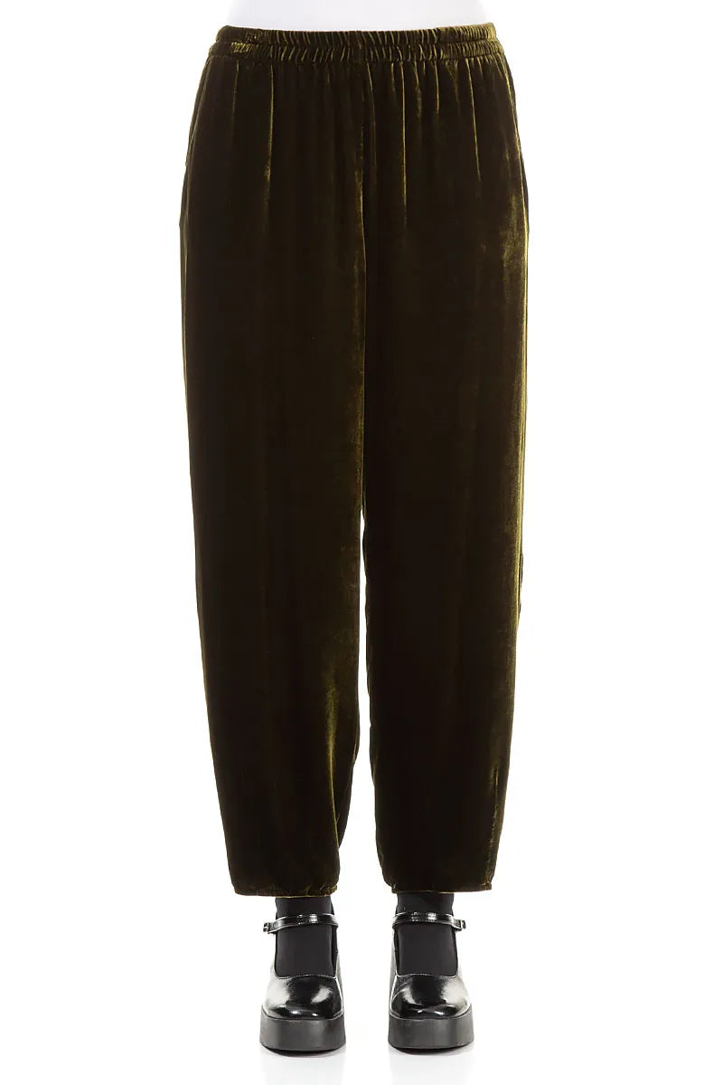 Long Taper Forest Mist Silk Velvet Trousers 1