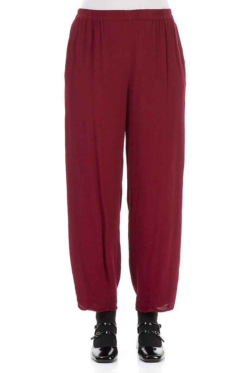 Long Tapered Claret Viscose Trousers 1