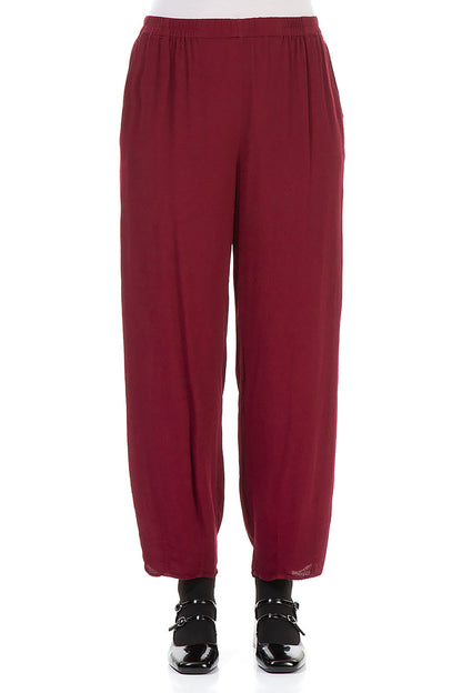 Long Tapered Claret Viscose Trousers 1
