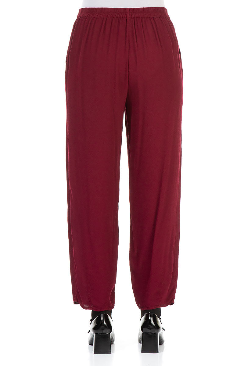 Long Tapered Claret Viscose Trousers 2