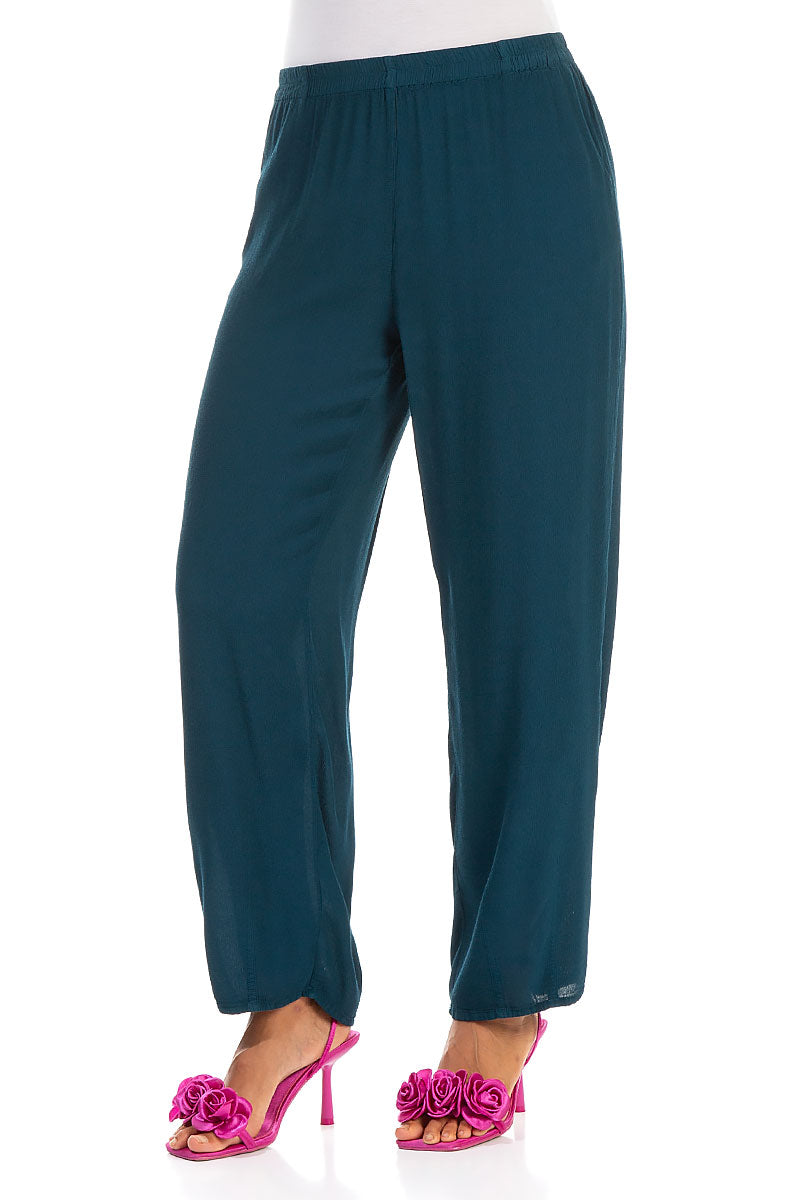 Long Tapered Dark Teal Viscose Trousers 3
