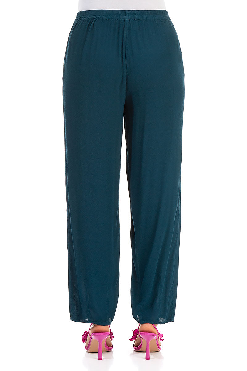 Long Tapered Dark Teal Viscose Trousers 2