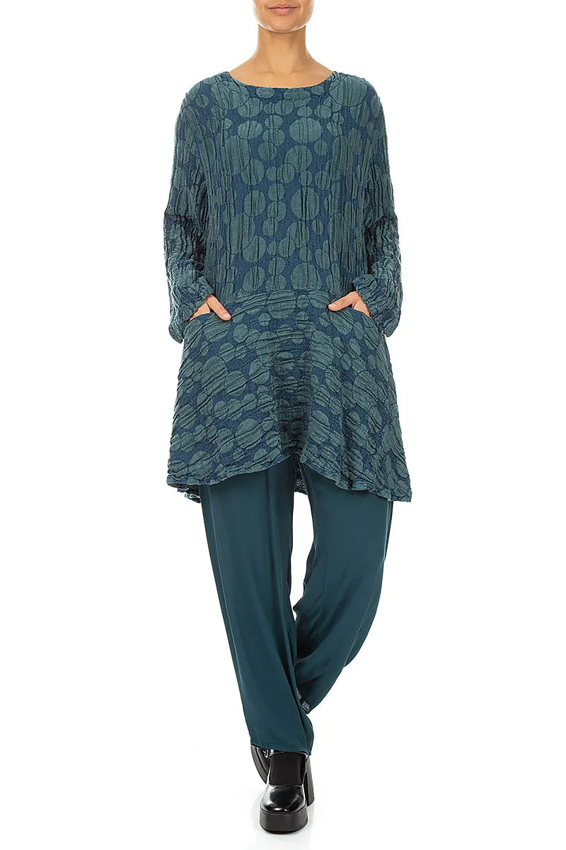 Long Tapered Deep Turquoise Viscose Trousers 4