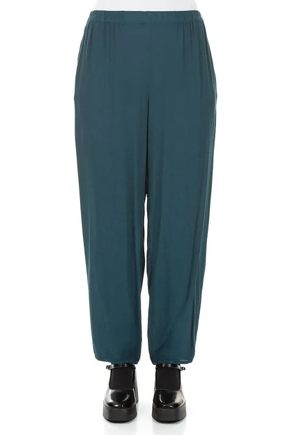Long Tapered Deep Turquoise Viscose Trousers
