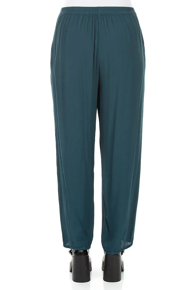 Long Tapered Deep Turquoise Viscose Trousers 2