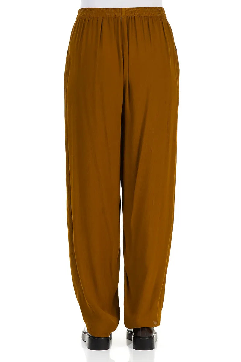 Long Tapered Yellow Ochre Viscose Trousers 2