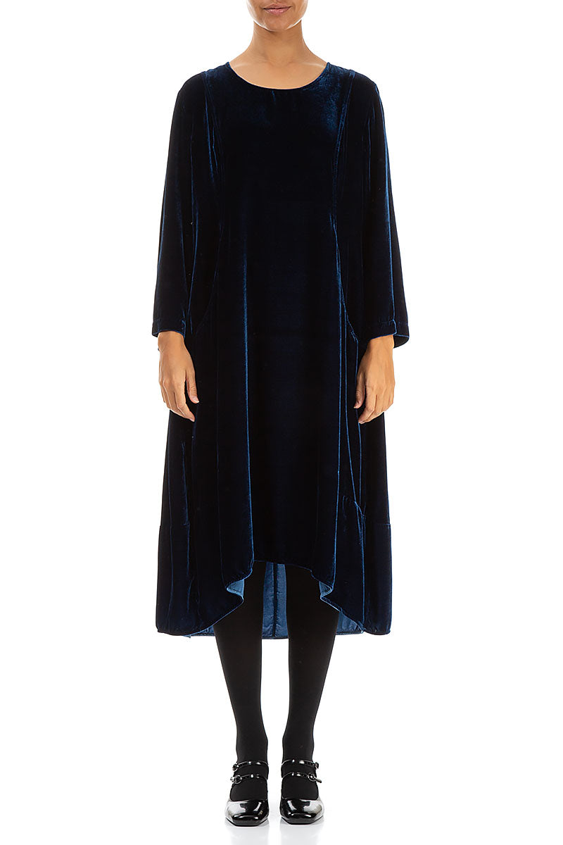 A-Line Azure Silk Velvet Dress 1