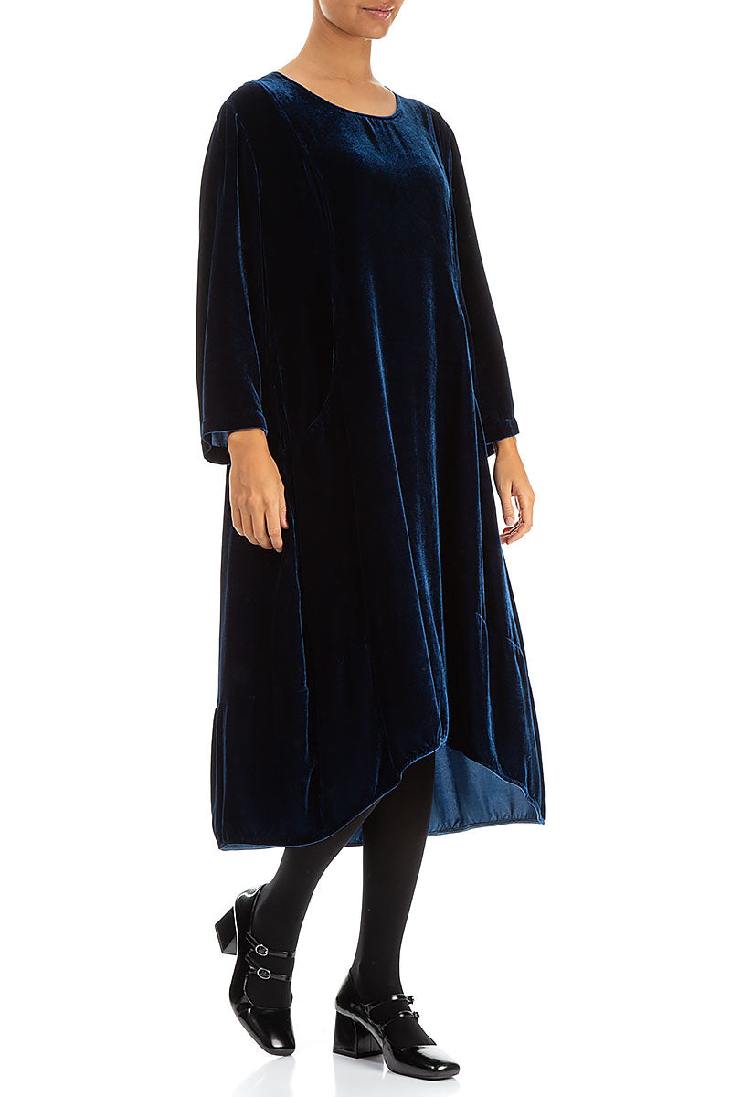 A-Line Azure Silk Velvet Dress 3