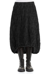Longer Back Black Circle Silk Linen Skirt 1