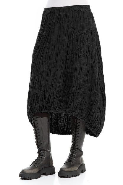 Longer Back Black Circle Silk Linen Skirt 3