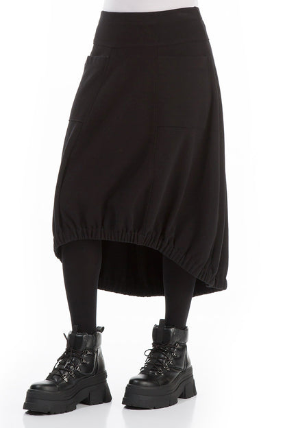 Longer Back Black Cotton Jersey Skirt 3