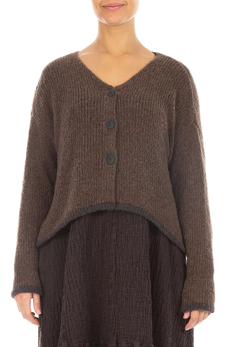 Woll-Cardigan mit längerem Rückenteil in Braun