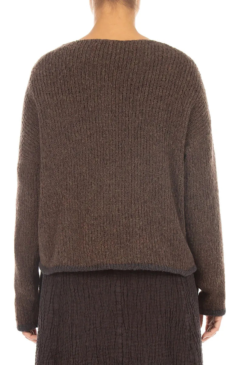 Woll-Cardigan mit längerem Rückenteil in Braun