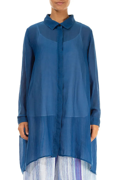 Longer Back Cobalt Blue Silk Cotton Shirt